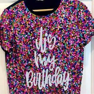 Why Dress? Sequin “It’s my birthday” top. In excellent condition. Size S.